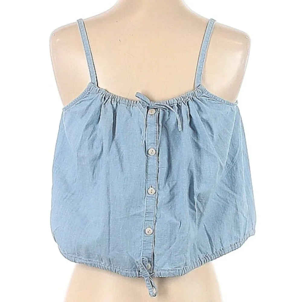 MADEWELL cotton hemp chambray blue denim tank top shirt S Small crop top cropped - Picture 2 of 2